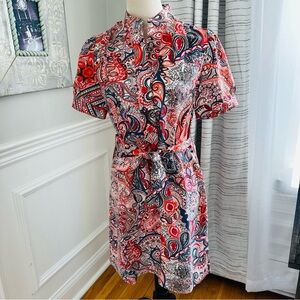 Banana Republic Red, Orange and Blue Paisley 100% Silk Mini Dress